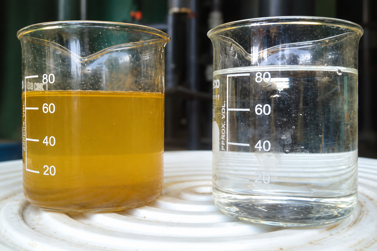 Dos muestras de agua con diferente apariencia. Imagen regenerada de referencia.
