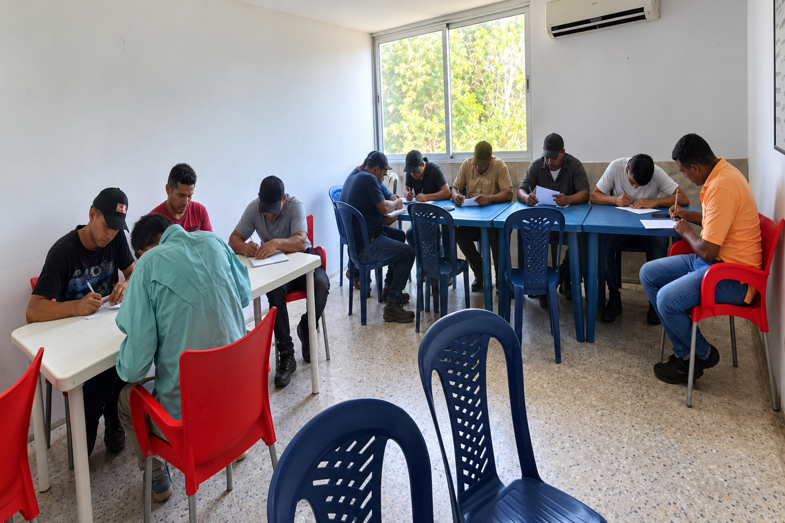 Participantes trabajando durante una sesión de adiestramiento. Imagen regenerada de referencia.