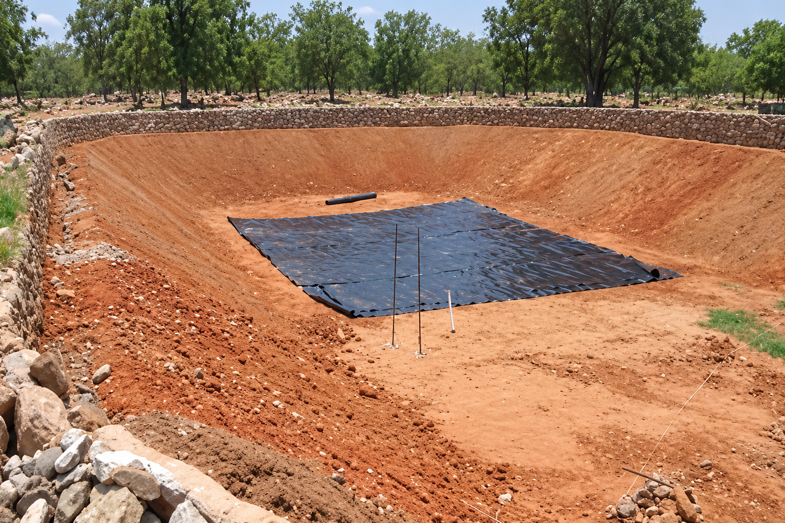 Instalación de geomembranas. Imagen regenerada de referencia.